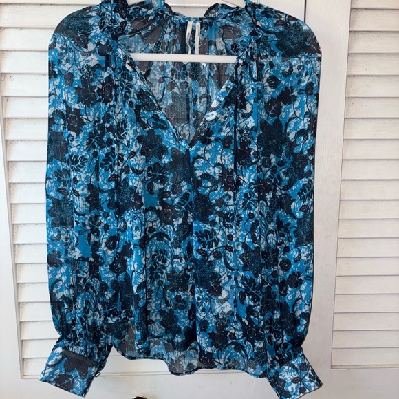 Anthropologie Sheer Printed Peasant Blouse Medium - Picture 4 of 7